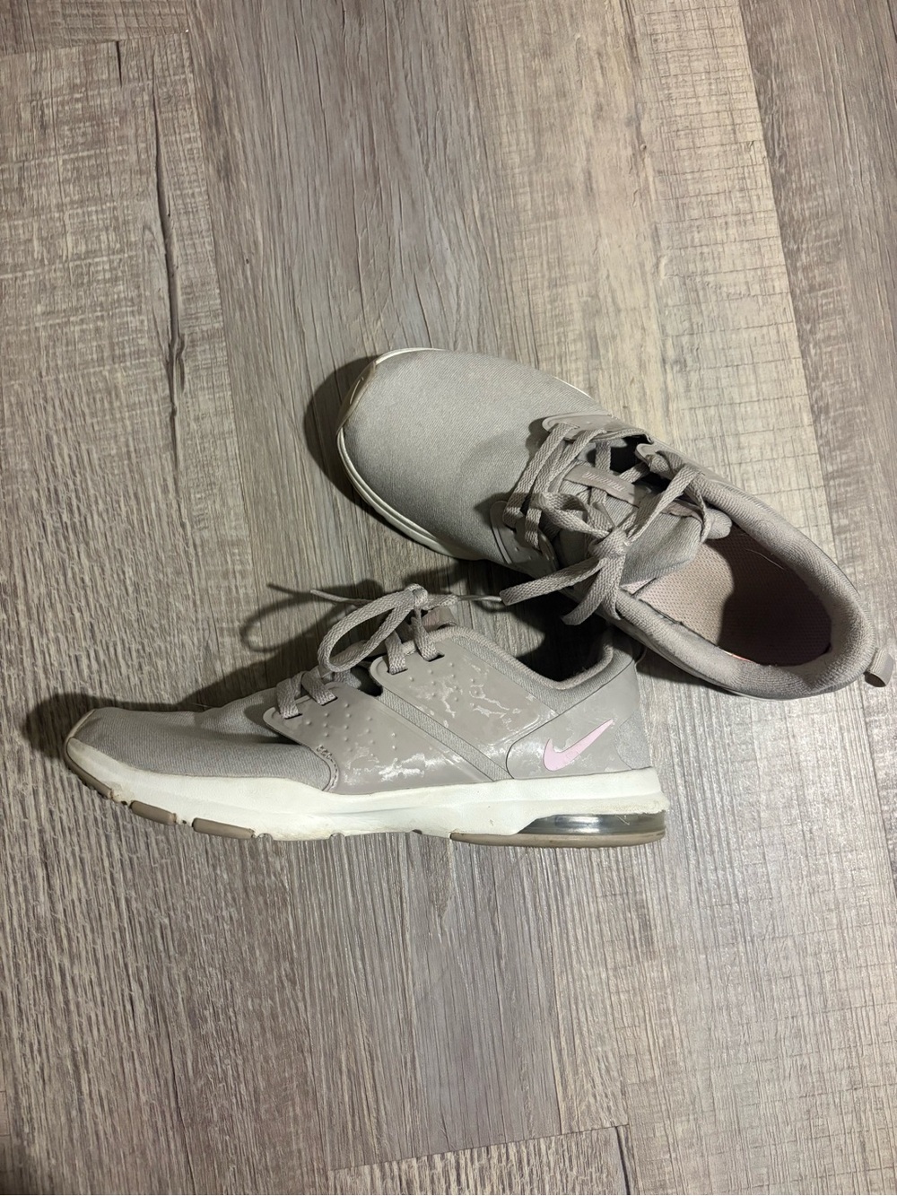 Nike Women's Taupe Athletic Sneakers with Pink Swoosh